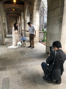 Chicago Baby Photographer wearing masks while taking pictures