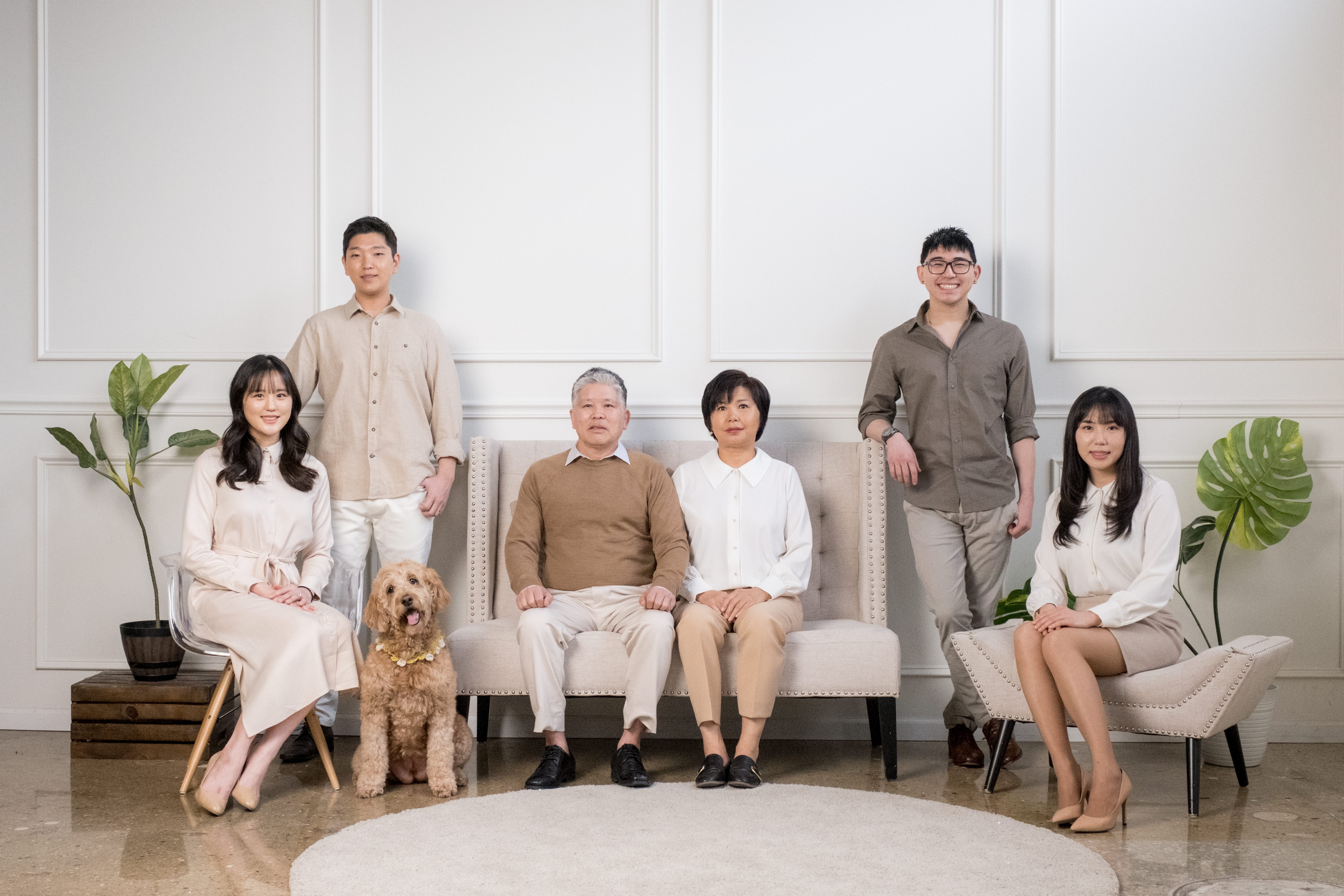 Choi Family Photo session at Chicago Baby photo studio, Brown aesthetic and minimalist design theme